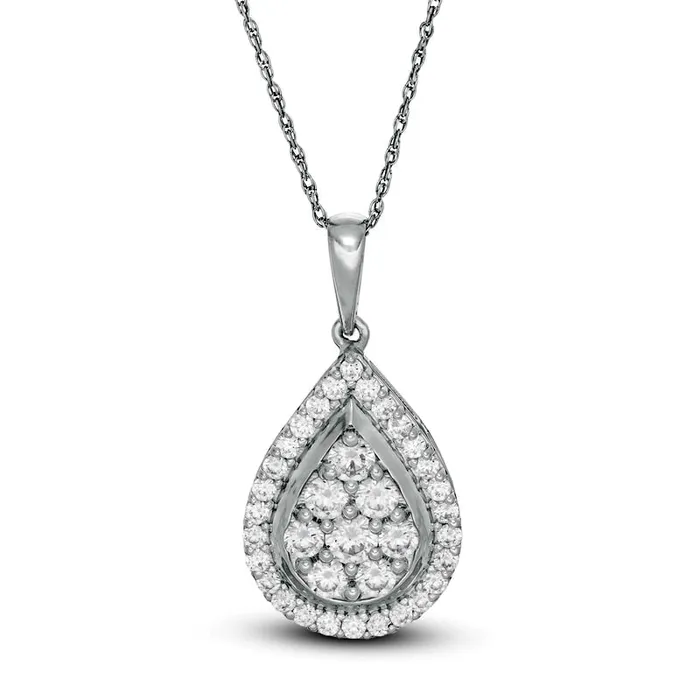 Goldia Necklaces 1 CT TW Composite Natural Diamond Teardrop Frame Pendant in 10K White Gold Goldia Necklaces 1 CT TW Composite Natural Diamond Teardrop Frame Pendant in 10K White Gold