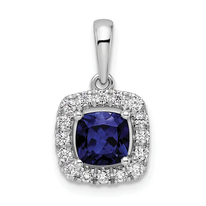 Goldia Necklaces 14k White Gold 14 Ct Lab Grown Diamond VSSI G September Birthstone Lab Created Blue Sapphire Halo Pendant Goldia Necklaces 14k White Gold 14 Ct Lab Grown Diamond VSSI G September Birthstone Lab Created Blue Sapphire Halo Pendant