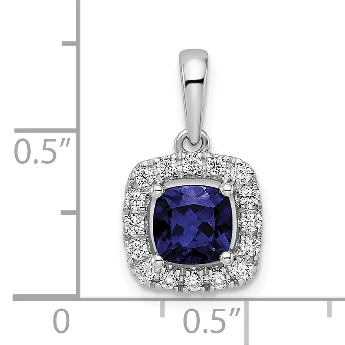 Goldia Necklaces 14k White Gold 14 Ct Lab Grown Diamond VSSI G September Birthstone Lab Created Blue Sapphire Halo Pendant