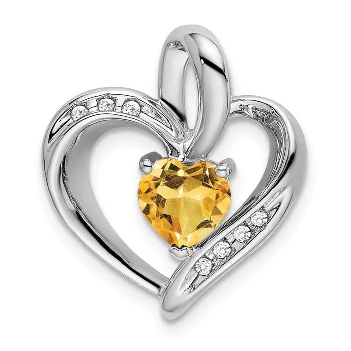 Goldia Necklaces 14K White Gold Citrine and Real Diamond Heart Pendant