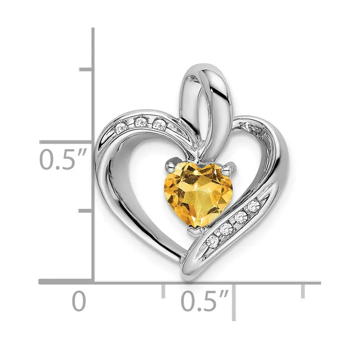 Goldia Necklaces 14K White Gold Citrine and Real Diamond Heart Pendant