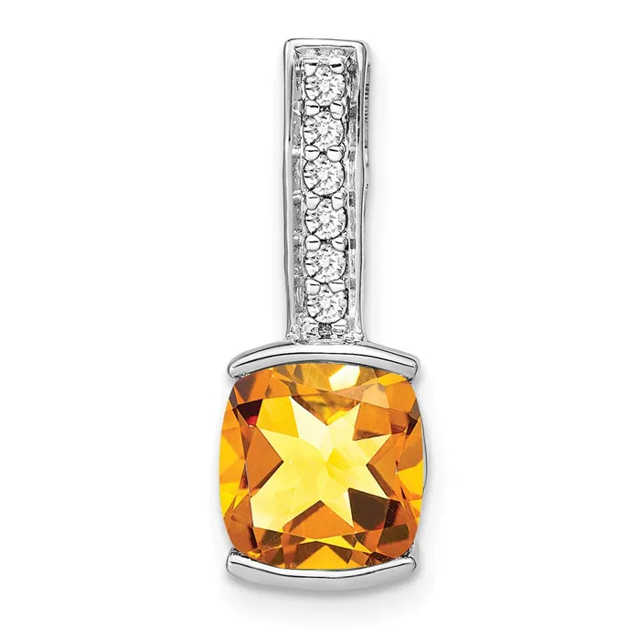 Goldia Necklaces 14k White Gold Cushion Citrine and Real Diamond Pendant Goldia Necklaces 14k White Gold Cushion Citrine and Real Diamond Pendant
