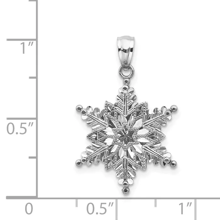 Goldia Necklaces 14k White Gold Polished and Textured 2 Level Snowflake Pendant