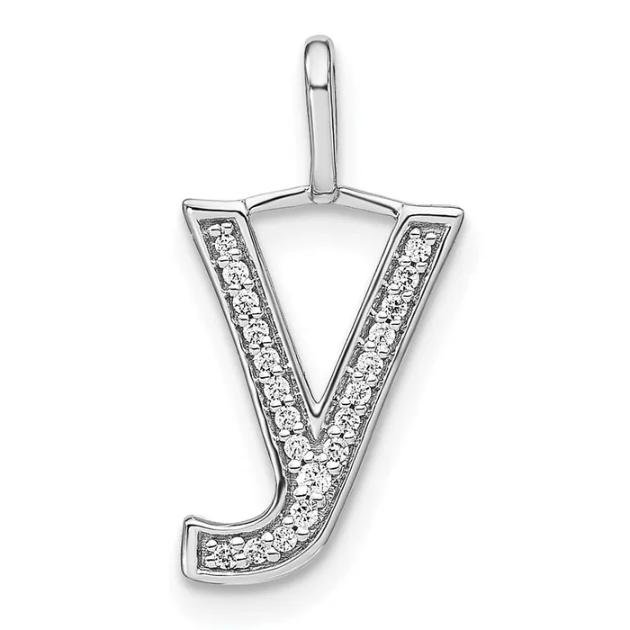Goldia Necklaces 14K White Gold Real Diamond Lower Case Letter Y Initial Pendant Goldia Necklaces 14K White Gold Real Diamond Lower Case Letter Y Initial Pendant