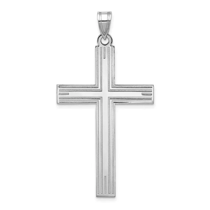 Goldia Necklaces 14k White Gold Solid Laser Etched Cross Pendant