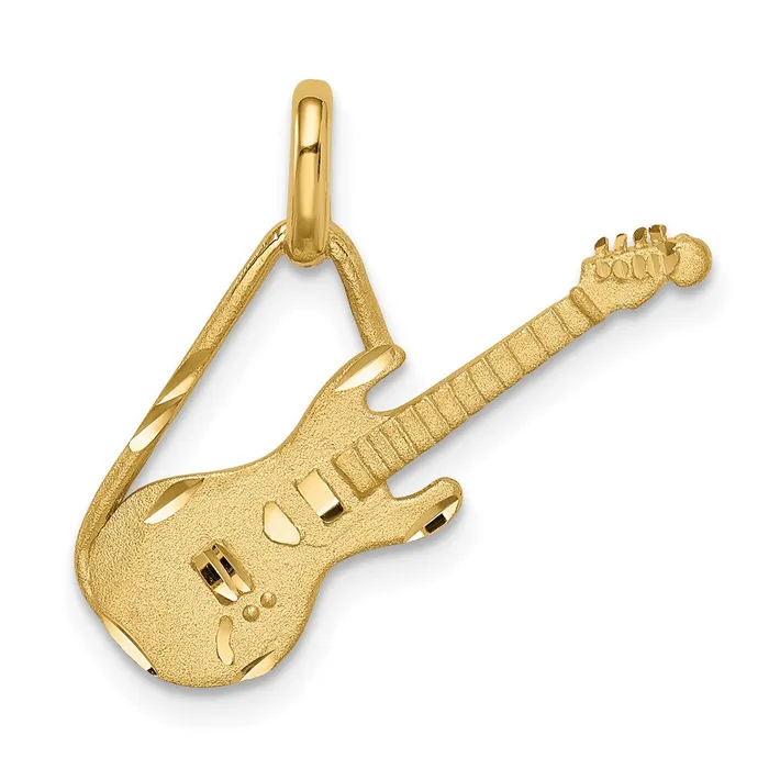 Goldia Necklaces 14k Yellow Gold Brushed Diamondcut Guitar Pendant