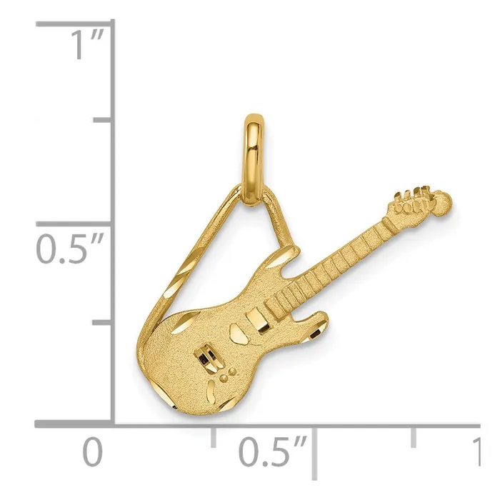 Goldia Necklaces 14k Yellow Gold Brushed Diamondcut Guitar Pendant