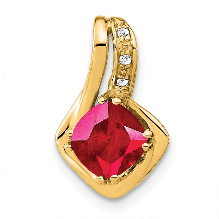 Goldia Necklaces 14K Yellow Gold Created Ruby and Real Diamond Pendant