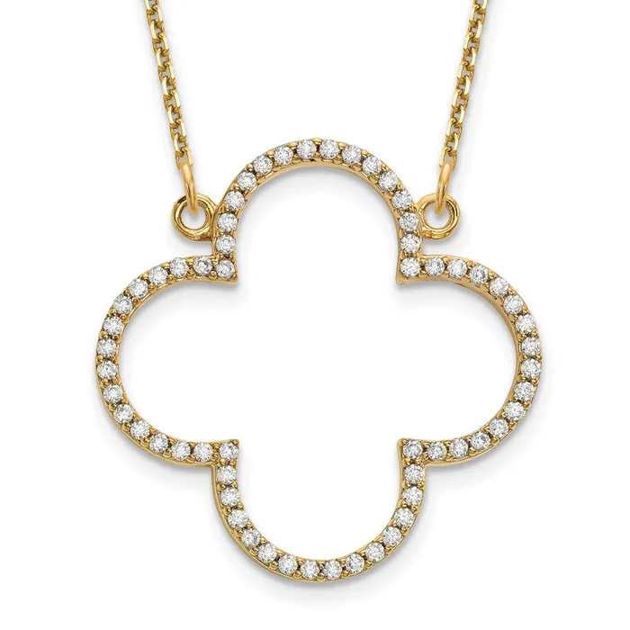 Goldia Necklaces 14K Yellow Gold Medium Real Diamond Quatrefoil Design Necklace