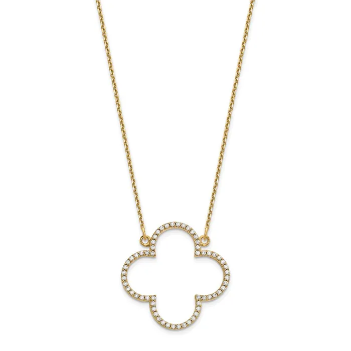 Goldia Necklaces 14K Yellow Gold Medium Real Diamond Quatrefoil Design Necklace