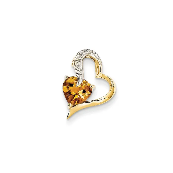 Goldia Necklaces 14K Yellow Gold Real Diamond and Citrine Heart Pendant