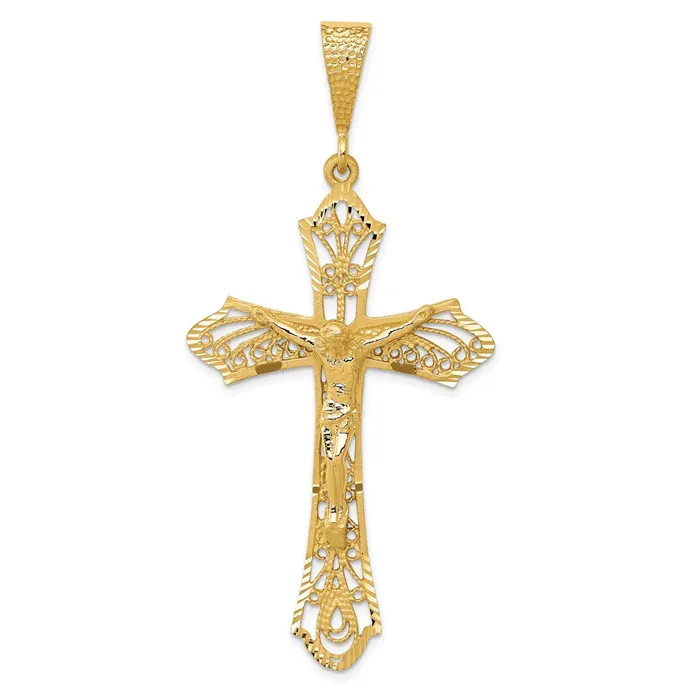 Goldia Necklaces 14k Yellow Gold Satin DiamondCut Crucifix Pendant