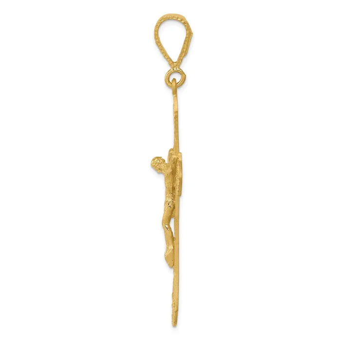 Goldia Necklaces 14k Yellow Gold Satin DiamondCut Crucifix Pendant