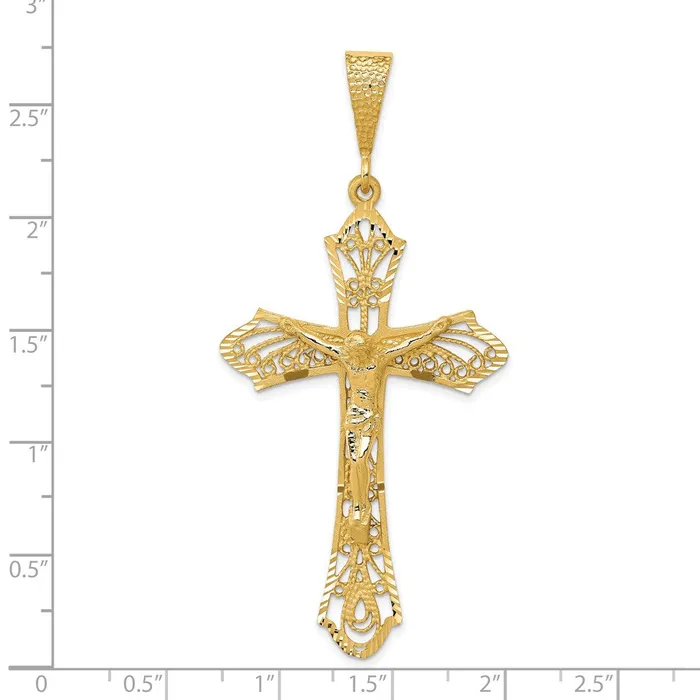Goldia Necklaces 14k Yellow Gold Satin DiamondCut Crucifix Pendant