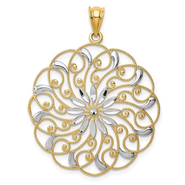 Goldia Necklaces 14k Yellow Rhodium Gold and Rhodium Diamondcut Fancy Swirl Pendant