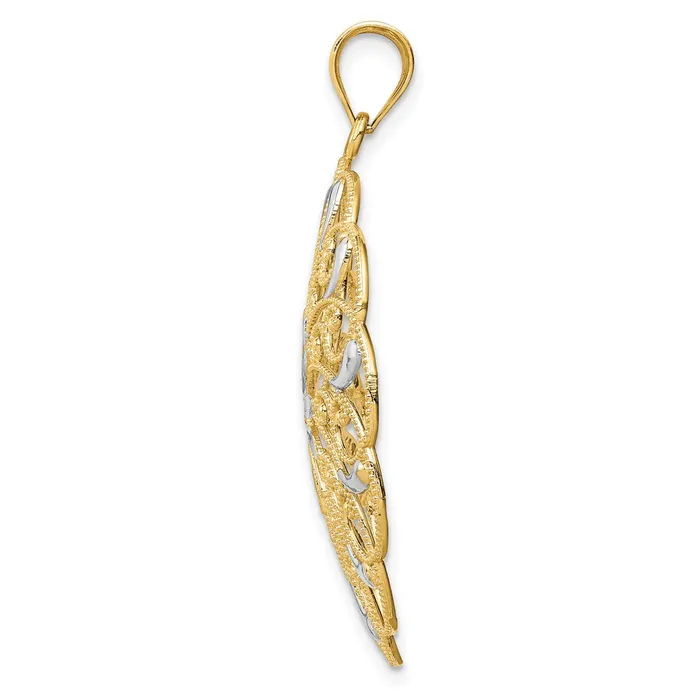Goldia Necklaces 14k Yellow Rhodium Gold and Rhodium Diamondcut Fancy Swirl Pendant