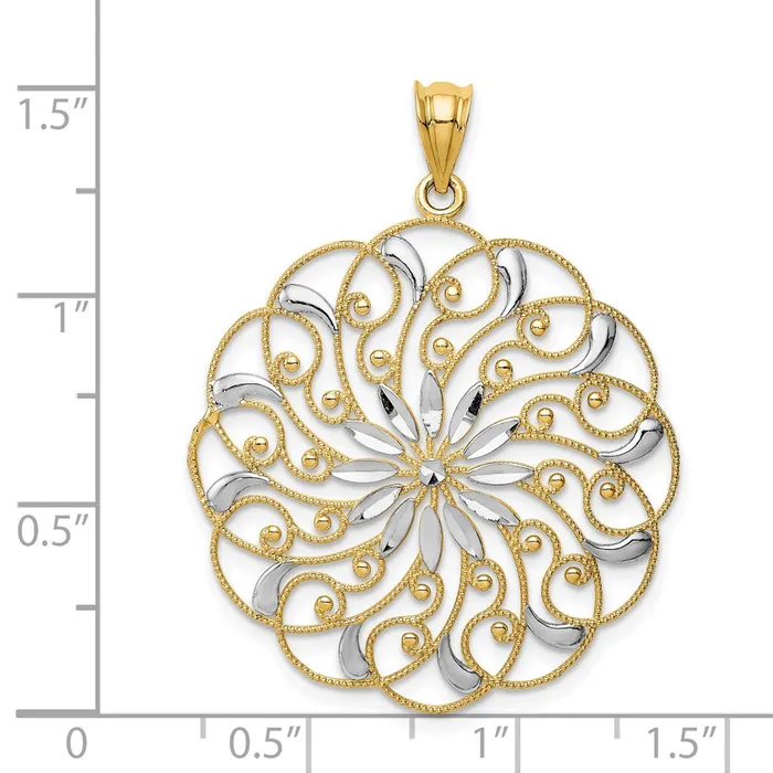 Goldia Necklaces 14k Yellow Rhodium Gold and Rhodium Diamondcut Fancy Swirl Pendant