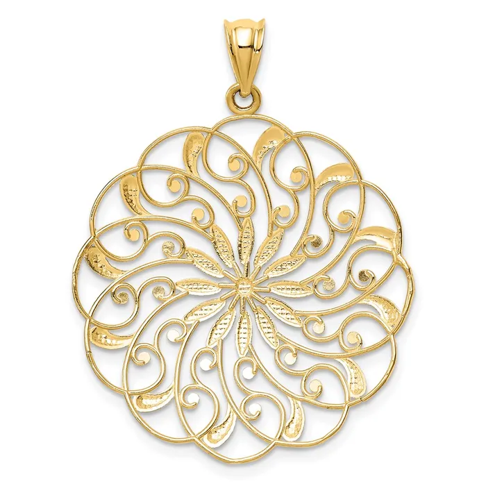 Goldia Necklaces 14k Yellow Rhodium Gold and Rhodium Diamondcut Fancy Swirl Pendant