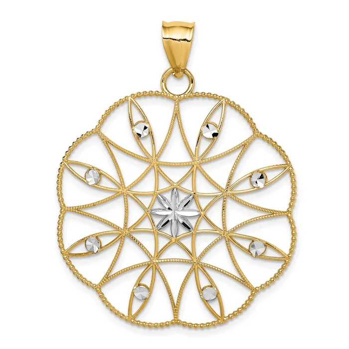 Goldia Necklaces 14k Yellow Rhodium Gold and White Rhodium Polished Diamondcut Circle Pendant