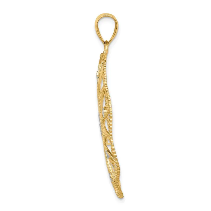 Goldia Necklaces 14k Yellow Rhodium Gold and White Rhodium Polished Diamondcut Circle Pendant