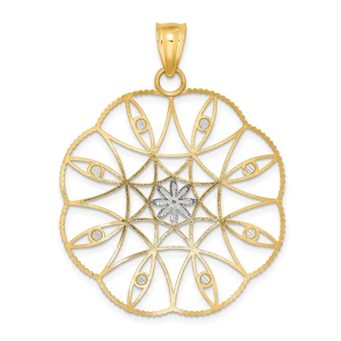 Goldia Necklaces 14k Yellow Rhodium Gold and White Rhodium Polished Diamondcut Circle Pendant