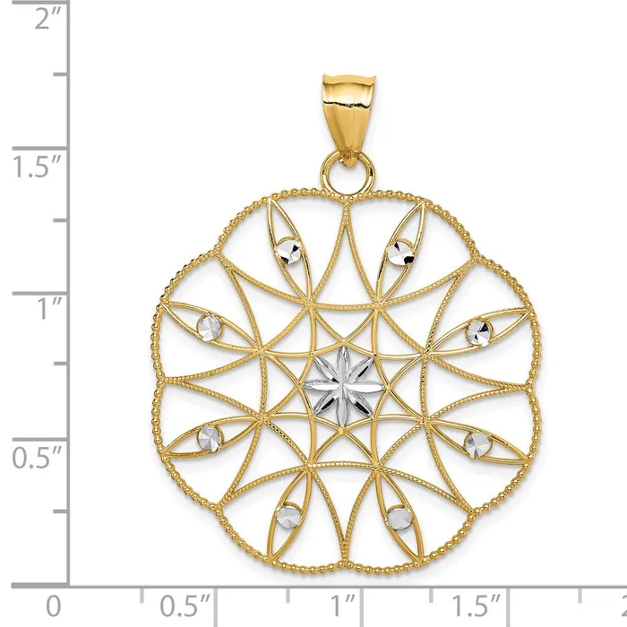 Goldia Necklaces 14k Yellow Rhodium Gold and White Rhodium Polished Diamondcut Circle Pendant