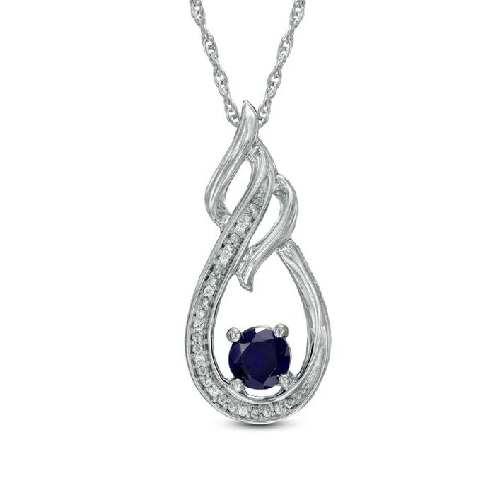 Goldia Necklaces 50mm LabCreated Blue Sapphire and Diamond Accent Flame Pendant in Sterling Silver Goldia Necklaces 50mm LabCreated Blue Sapphire and Diamond Accent Flame Pendant in Sterling Silver