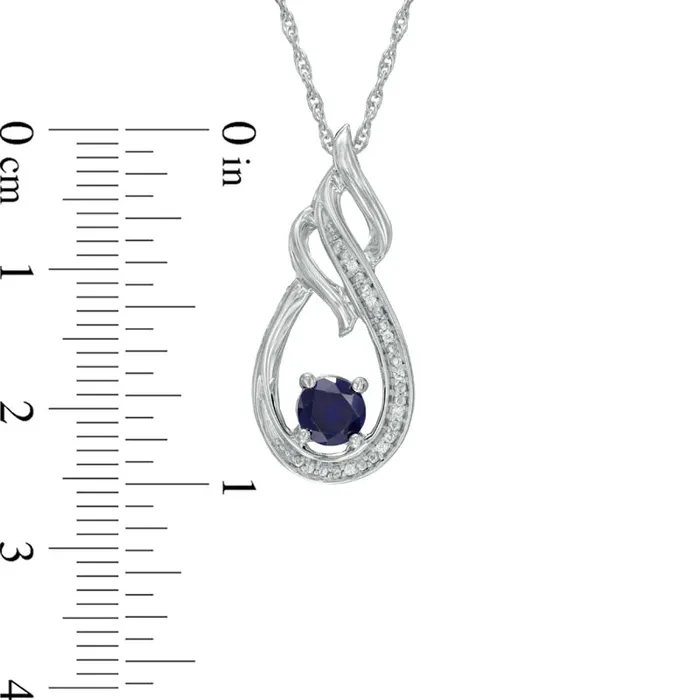 Goldia Necklaces 50mm LabCreated Blue Sapphire and Diamond Accent Flame Pendant in Sterling Silver Goldia Necklaces 50mm LabCreated Blue Sapphire and Diamond Accent Flame Pendant in Sterling Silver