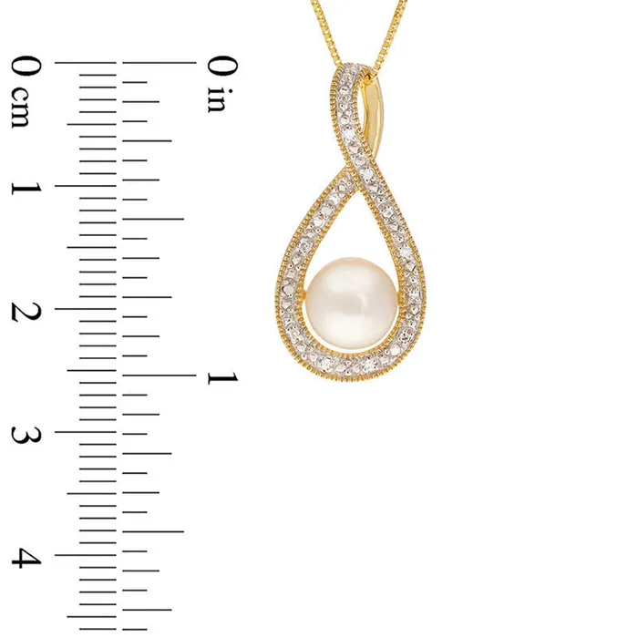 Goldia Necklaces 70 75mm Button Cultured Freshwater Pearl and Natural Diamond Accent Twist Antique VintageStyle Pendant in 14K Gold Goldia Necklaces 70 75mm Button Cultured Freshwater Pearl and Natural Diamond Accent Twist Antique VintageStyle Pendant in 14K Gold