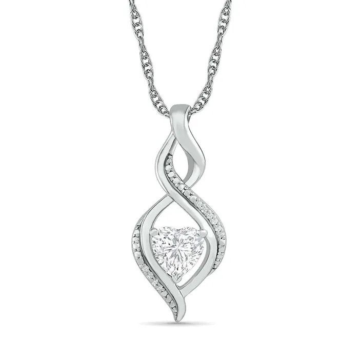 Goldia Necklaces HeartShaped White LabCreated Sapphire and Diamond Accent Infinity Flame Pendant in Sterling Silver Goldia Necklaces HeartShaped White LabCreated Sapphire and Diamond Accent Infinity Flame Pendant in Sterling Silver