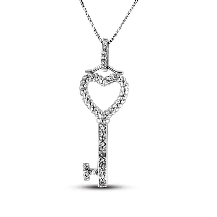Goldia Necklaces Natural Diamond Accent HeartTop Key Pendant in 14K White Gold Goldia Necklaces Natural Diamond Accent HeartTop Key Pendant in 14K White Gold