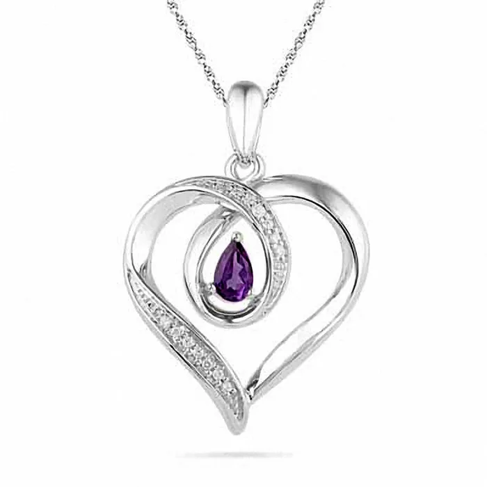 Goldia Necklaces PearShaped Amethyst and 005 CT TW Natural Diamond Heart Pendant in Sterling Silver Goldia Necklaces PearShaped Amethyst and 005 CT TW Natural Diamond Heart Pendant in Sterling Silver