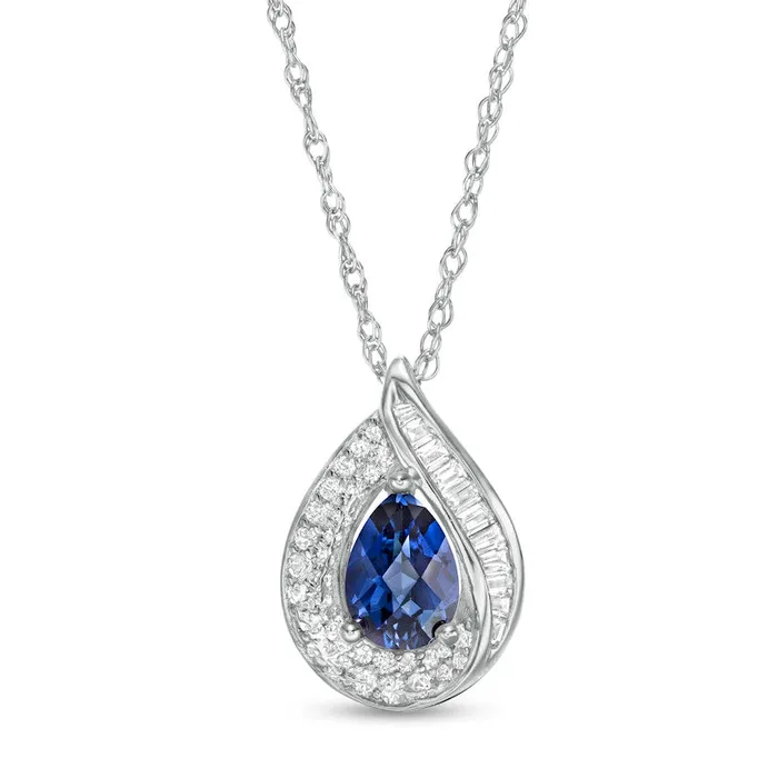 Goldia Necklaces PearShaped LabCreated Blue and White Sapphire Teardrop Pendant in Sterling Silver Goldia Necklaces PearShaped LabCreated Blue and White Sapphire Teardrop Pendant in Sterling Silver