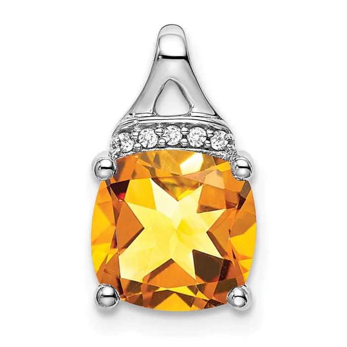 Goldia Necklaces Solid 14k White Gold Cushion Simulated Citrine and CZ Pendant Goldia Necklaces Solid 14k White Gold Cushion Simulated Citrine and CZ Pendant
