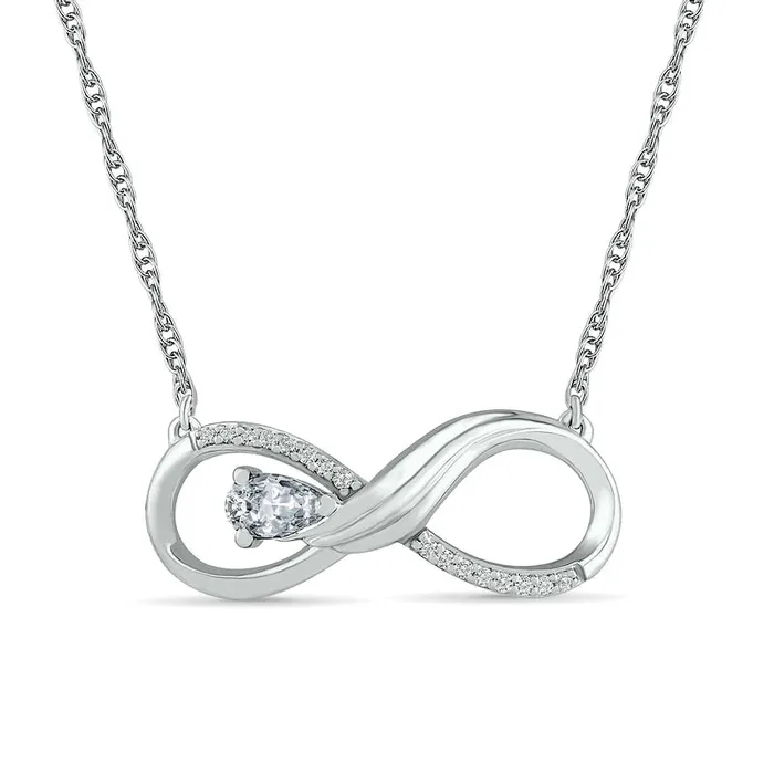 Goldia PearShaped LabCreated White Sapphire and 005 CT TW Diamond Winged Infinity Necklace in Sterling Silver Necklaces Goldia PearShaped LabCreated White Sapphire and 005 CT TW Diamond Winged Infinity Necklace in Sterling Silver Necklaces