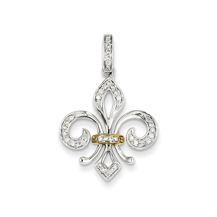 Goldia PreStyled Sets 14k White Gold wYellow Gold Real Diamond Fleur De Lis Pendant Goldia PreStyled Sets 14k White Gold wYellow Gold Real Diamond Fleur De Lis Pendant