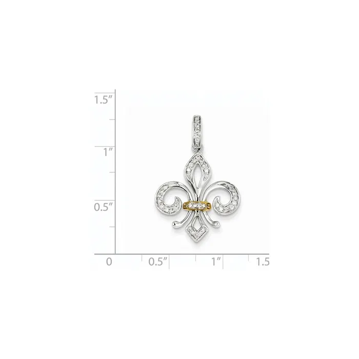 Goldia PreStyled Sets 14k White Gold wYellow Gold Real Diamond Fleur De Lis Pendant