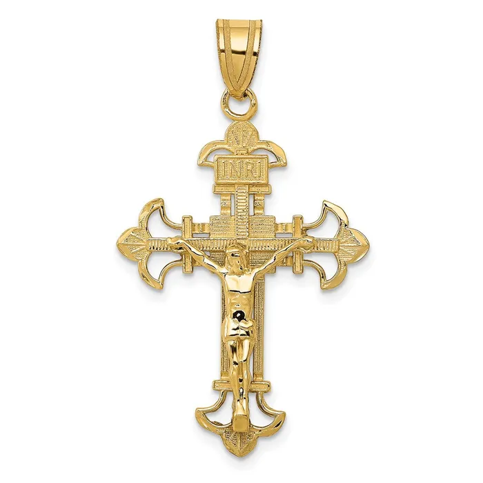 Goldia PreStyled Sets 14k Yellow Gold INRI Fleur De Lis Crucifix Pendant