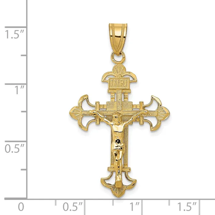 Goldia PreStyled Sets 14k Yellow Gold INRI Fleur De Lis Crucifix Pendant