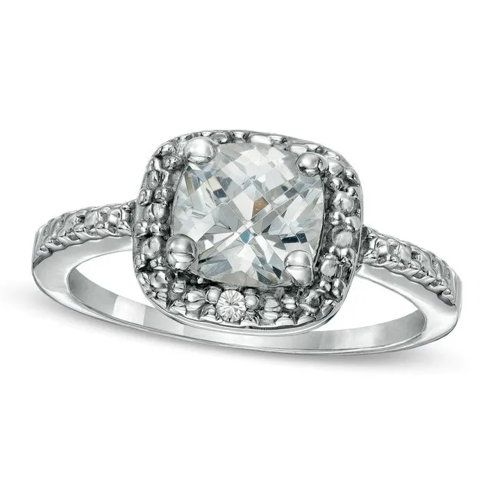 Goldia PrincessCut LabCreated White Sapphire and Diamond Accent Frame Ring in Sterling Silver Rings