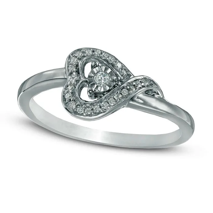 Goldia Rings 005 CT TW Natural Diamond Sideways Heart Ring in Sterling Silver Goldia Rings 005 CT TW Natural Diamond Sideways Heart Ring in Sterling Silver
