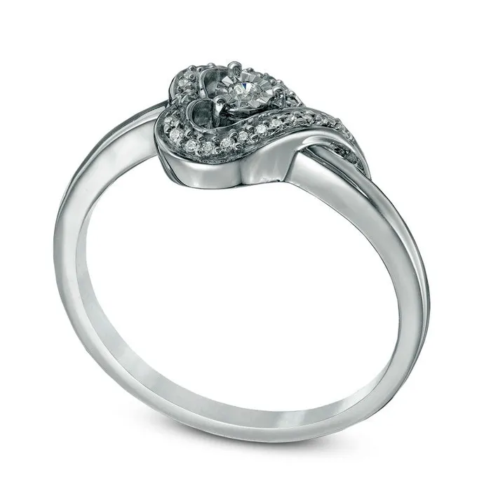 Goldia Rings 005 CT TW Natural Diamond Sideways Heart Ring in Sterling Silver Goldia Rings 005 CT TW Natural Diamond Sideways Heart Ring in Sterling Silver