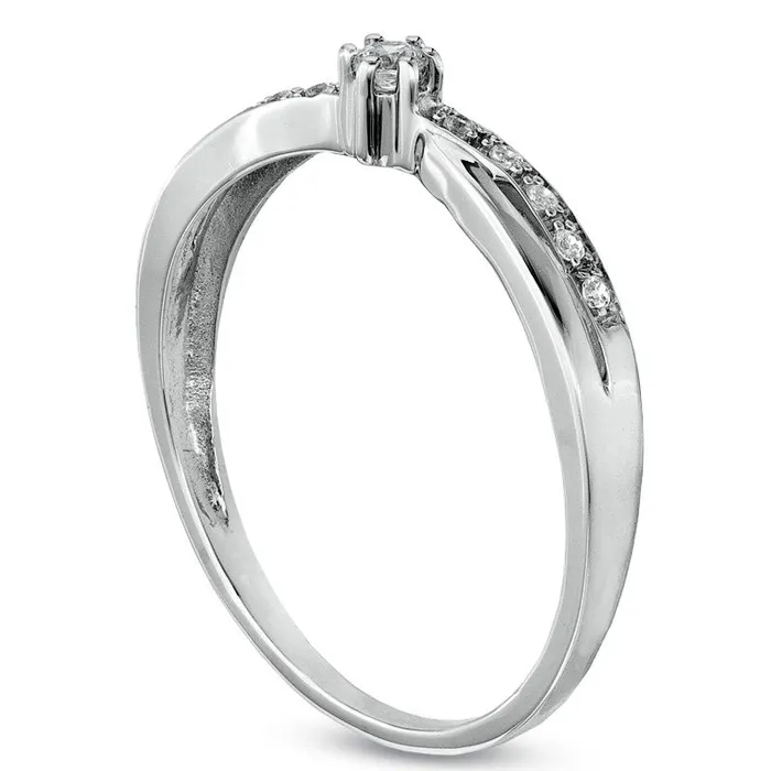 Goldia Rings 007 CT TW Natural Diamond Accent CrissCross Promise Ring in Solid 10K White Gold