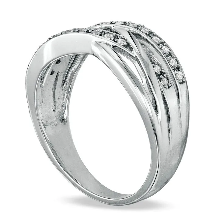 Goldia Rings 010 CT TW Natural Diamond MultiRow Crossover Band in Sterling Silver Goldia Rings 010 CT TW Natural Diamond MultiRow Crossover Band in Sterling Silver