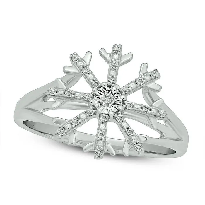 Goldia Rings 010 CT TW Natural Diamond Snowflake Ring in Sterling Silver