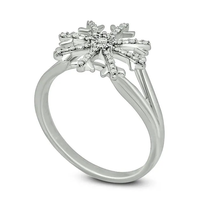 Goldia Rings 010 CT TW Natural Diamond Snowflake Ring in Sterling Silver Goldia Rings 010 CT TW Natural Diamond Snowflake Ring in Sterling Silver
