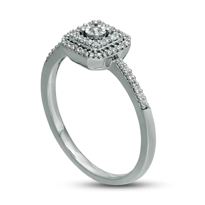 Goldia Rings 017 CT TW Natural Diamond Double Cushion Frame Promise Ring in Solid 10K White Gold Goldia Rings 017 CT TW Natural Diamond Double Cushion Frame Promise Ring in Solid 10K White Gold