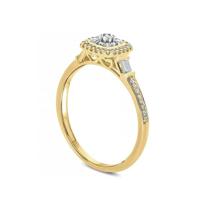 Goldia Rings 025 CT TW Composite Baguette and Round Natural Diamond CushionShape Frame Promise Ring in Solid 10K Yellow Gold Goldia Rings 025 CT TW Composite Baguette and Round Natural Diamond CushionShape Frame Promise Ring in Solid 10K Yellow Gold