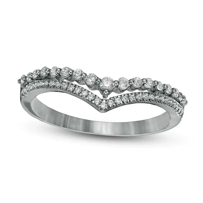 Goldia Rings 025 CT TW Natural Diamond Double Chevron Anniversary Band in Solid 10K White Gold Goldia Rings 025 CT TW Natural Diamond Double Chevron Anniversary Band in Solid 10K White Gold