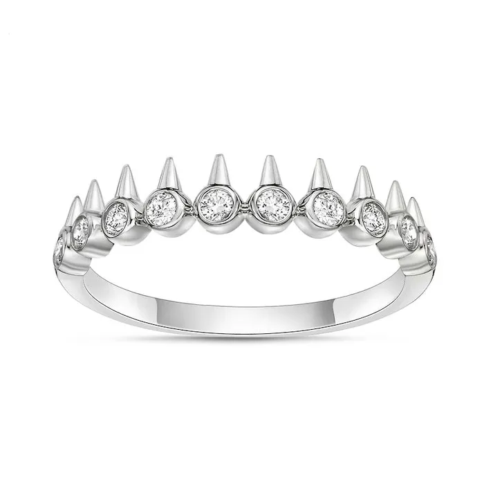 Goldia Rings 025 CT TW Natural Diamond Single Spikes Row Ring in Solid 10K White Gold Goldia Rings 025 CT TW Natural Diamond Single Spikes Row Ring in Solid 10K White Gold